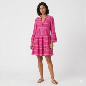 Devotion Twins Ella Pink Geometric Jacquard Tiered Cotton Mini Dress Size Small